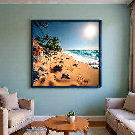 Poster Praia Tropical de Conchas Douradas Chic
