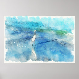 Poster Praia Tropical de Teal Aqua Turquoise Azul com Wh