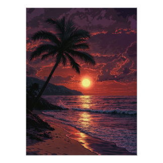 Póster Praia tropical em Sunset