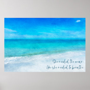 Poster Praia tropical em Teal Aqua Turquoise Cotação Az