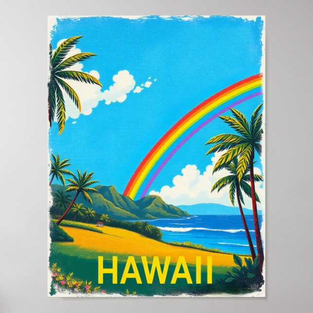 Poster Praia Tropical no Havaí com um arco-íris (Frente)