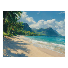 Póster Praia Tropical Pacífica com Águas Turquesas