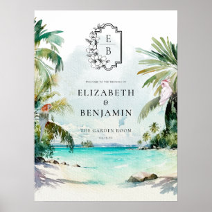 Poster Praia Tropical Palmeira Bem-vindo ao Casamento M