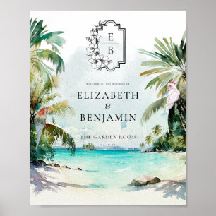 Poster Praia Tropical Palmeira Bem-vindo ao Casamento M