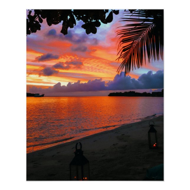 Póster Praia Tropical Sunset Espetacular (Frente)
