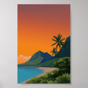 Poster Praia Tropical Sunset - Montanha e Arte de Palma