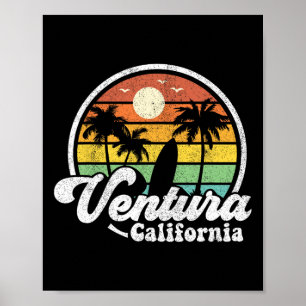 Poster Praia Vintage Ventura Califórnia Ca Surf Retro