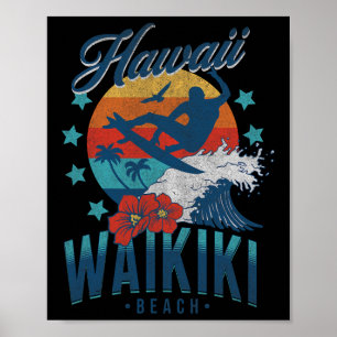 Poster Praia Waikiki Havaí Surf Vintage Havaiano Retro