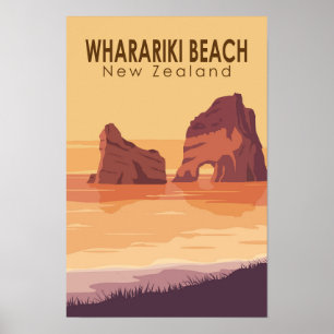 Poster Praia Wharariki Nova Zelândia Viagem Arte Vintage