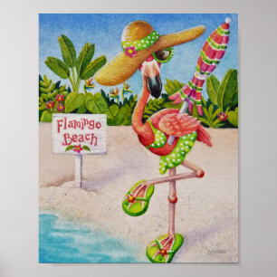 Poster Praia Whimsical Babe Flamingo 2 Watercolor 8x10