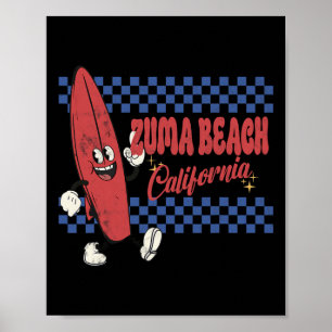 Poster Praia Zuma Califórnia Retro Surfista Vintage Praia