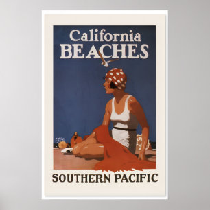 Poster Praias da Califórnia dos anos 20 - Estilo de Viage