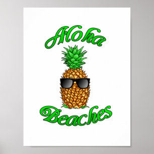 Póster Praias havaianas engraçadas do abacaxi Aloha