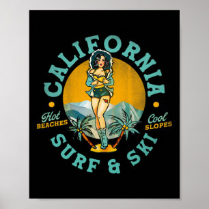 Poster Praias Quentes da Califórnia Surf e Ski, Encostas