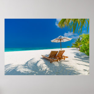 Poster Praias Tropicais   Lounge Chairs Beach, Bora Bora
