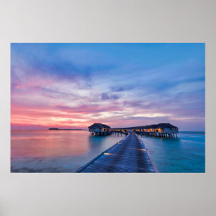 Poster Praias Tropicais Maldivas Bungalows