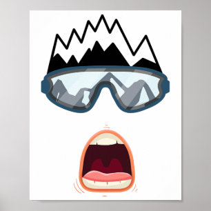 Poster Prancha de neve engraçada esquiador esqui rosto en