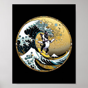 Poster Prancha de Surf Cachorro Dançando Grande Onda Surf