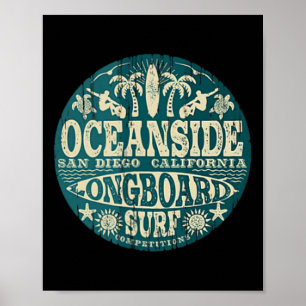 Poster Prancha de surf longa vintage de 2 lados Oceanside