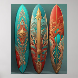 Poster Pranchas de Surf Bonitas ondas de verão surf