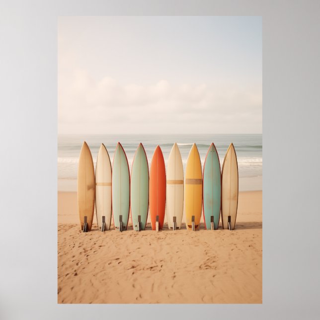 Poster Pranchas De Vintage Na Praia (Frente)