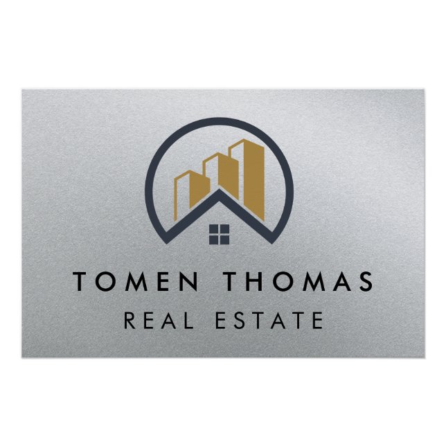 Póster Prata de Glamor | Imobiliário Preto e Branco (Frente)