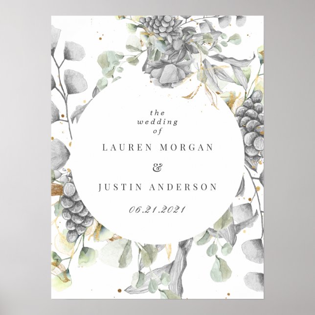 Poster prata de ouro floral quadrado (Frente)