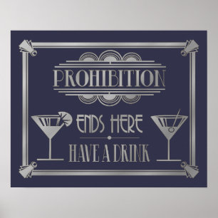 Póster PRATA do sinal do bar cocktail do estilo dos anos