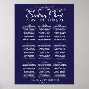 Poster Prata no Marinho Blue 9 Mesa Gráfico de Casamento