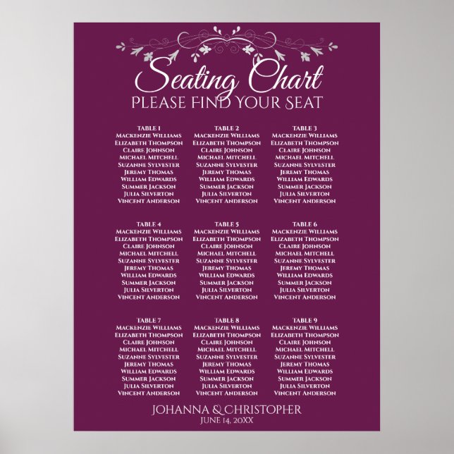 Poster Prata no Quadro 9 Mesa Sentado de Casamento (Frente)