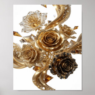 Poster Prateado da Moda ROSAS Douradas E DIAMANTES