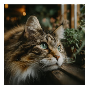 Póster Prateleira de Madeira para Gato Malhado