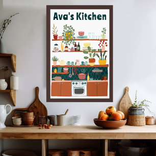 Poster Prateleiras de Cozinha em Cute Nome PERSONALIZADO 