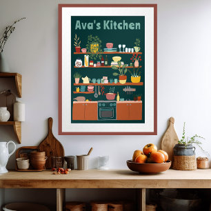 Poster Prateleiras de Cozinha em Cute Nome PERSONALIZADO 