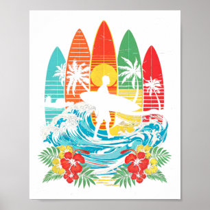 Poster Praticante de surfboard Havaí Onda Surfista Praia