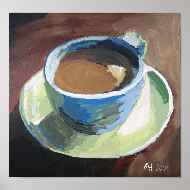 Póster prato de café. verde. tela impressa (Frente)
