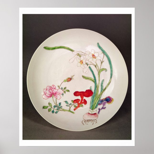 Póster Prato de porcelana, decoração de rosa em família,  (Frente)