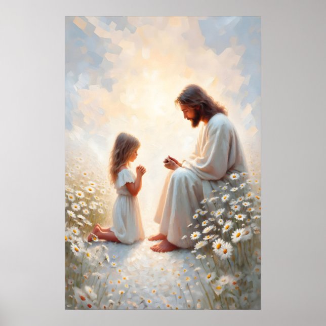 Poster Pray With Me Jesus and Girl Painting Christian (Frente)