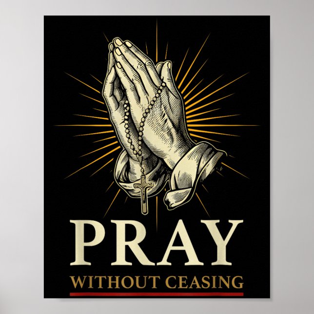 Poster Praying Hands Jesus Cross Rosary Faith Devotion Pr (Frente)