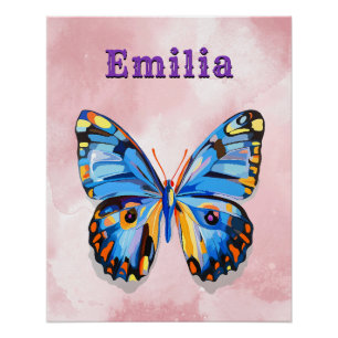 Póster Pré-disquete Personalizado de Borboleta Azul Rosa