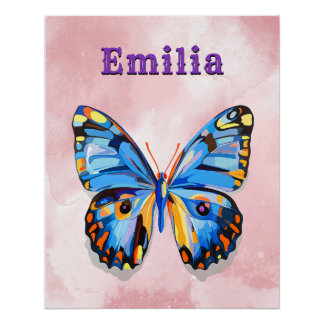 Póster Pré-disquete Personalizado de Borboleta Azul Rosa