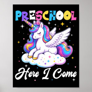 Poster Pré-escola aqui vem unicórnio de volta à escola me