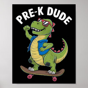 Poster Pré-escolar Dude Dinossauro Skateboarding Crianças