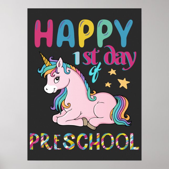 Poster Pré-Escolar Unicórnio Primeiro Dia Da Escola (Frente)