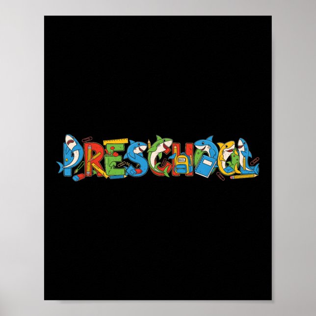Poster Pré-Escolas Engraçadas De Tubarão Pré-K De Volta À (Frente)
