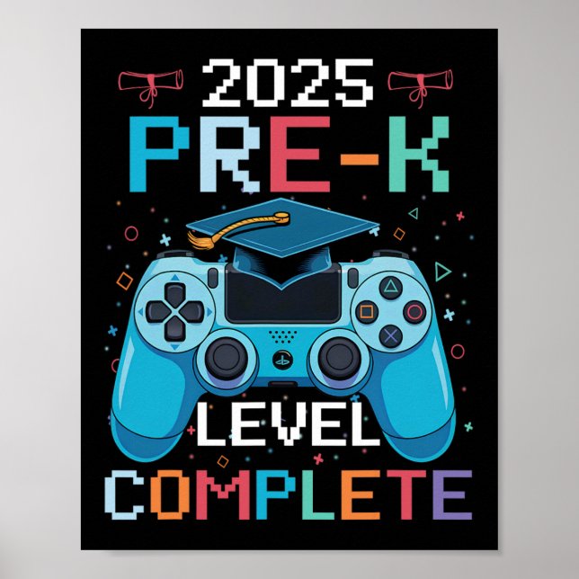 Poster Pre-k Level Complete Video Gamer Boy Graduation  (Frente)