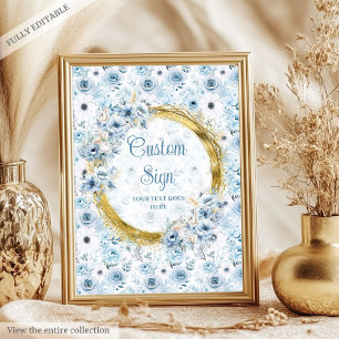 Poster Precioso pastel flores azuis dourado sinal persona
