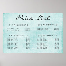 Poster Preço do Serviço de Parede Azul Turquesa Menu Impr