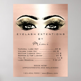 Poster Preços de Extensão dos Olhos de Makeup Dourados ro