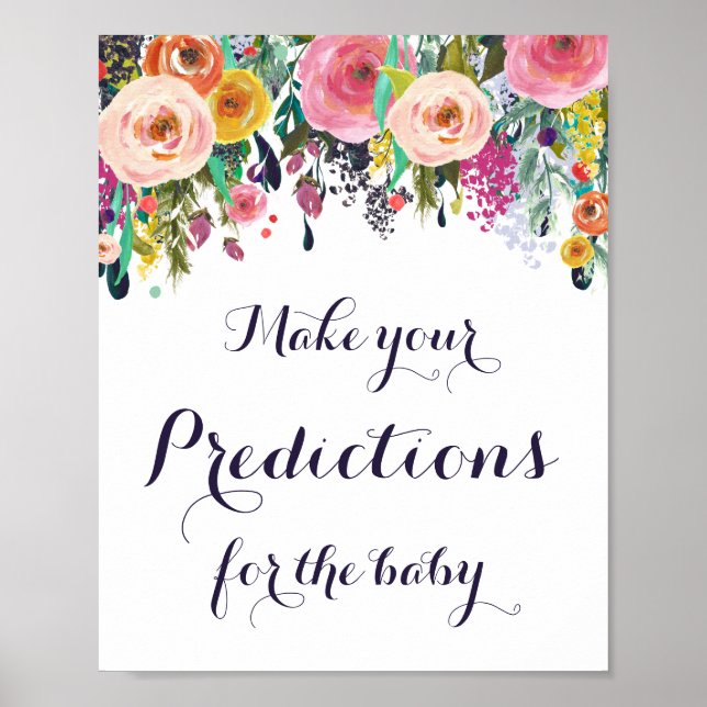 Poster Predições de Flor para Chá de fraldas de Sinais de (Frente)